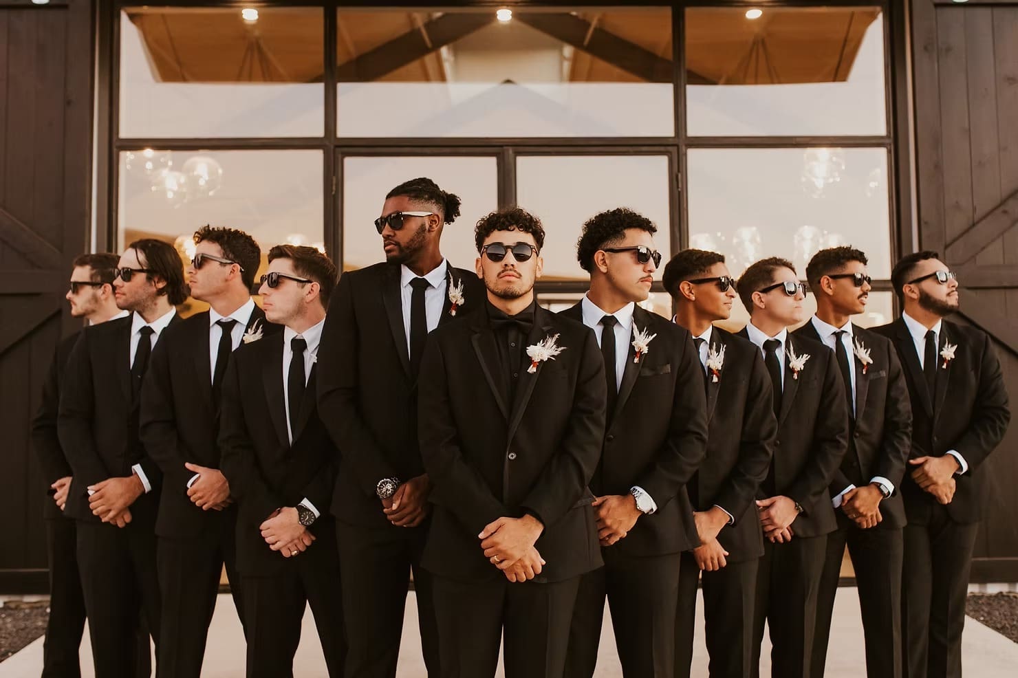 Groom and groomsmen in sunglasses